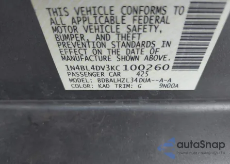 2019 Nissan Altima 2.5 Sv из США, поврежденный, VIN 1N4BL4DV3KC100260